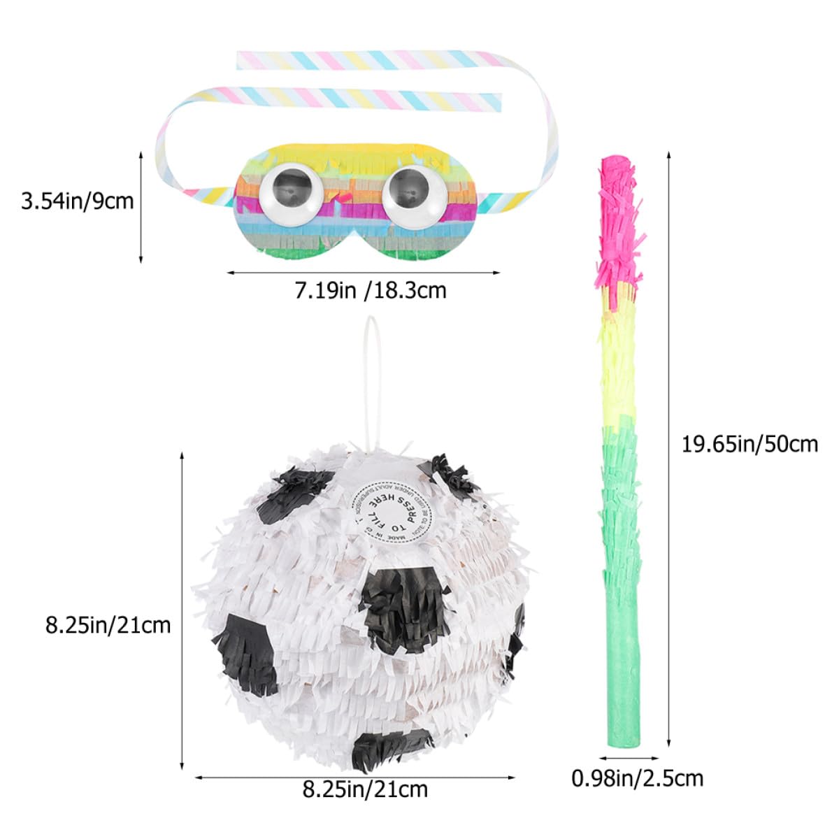 Piñata de Fútbol para Fiesta Infantil con Palos y Venda, Material de Papel Resistente, Crea Ambiente Alegre y Decoración Creativa para Celebraciones