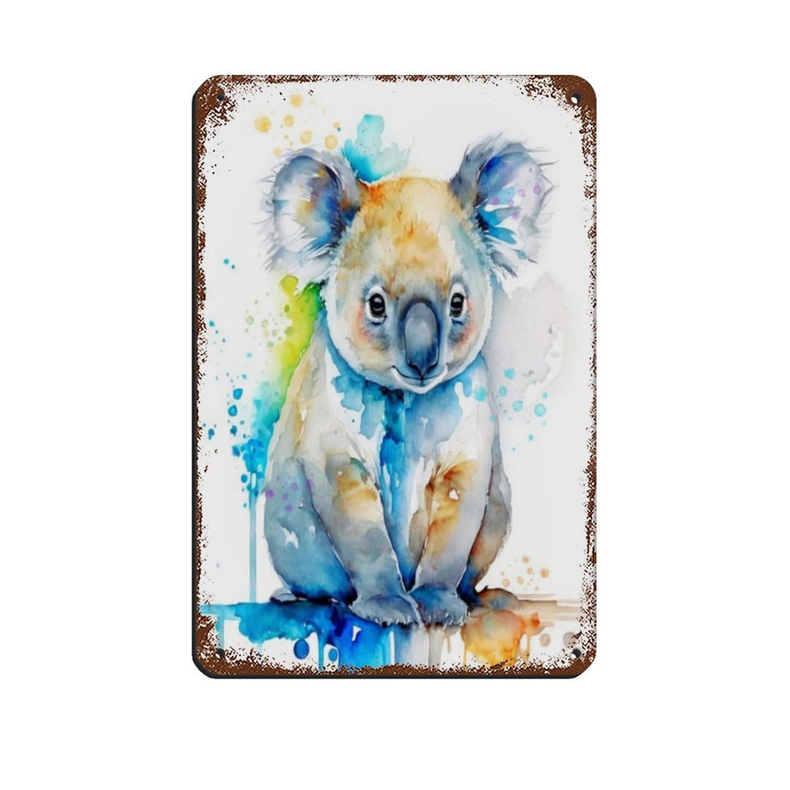 Lxwnze 20L X 30W Cm Watercolour Koala Art Poster Retro Poster Metal Tin Sign Chic Art Retro Iron Painting Bar People Cave Cafe Family Garage Poster Wall Decoration 8X12inch(20X30cm)