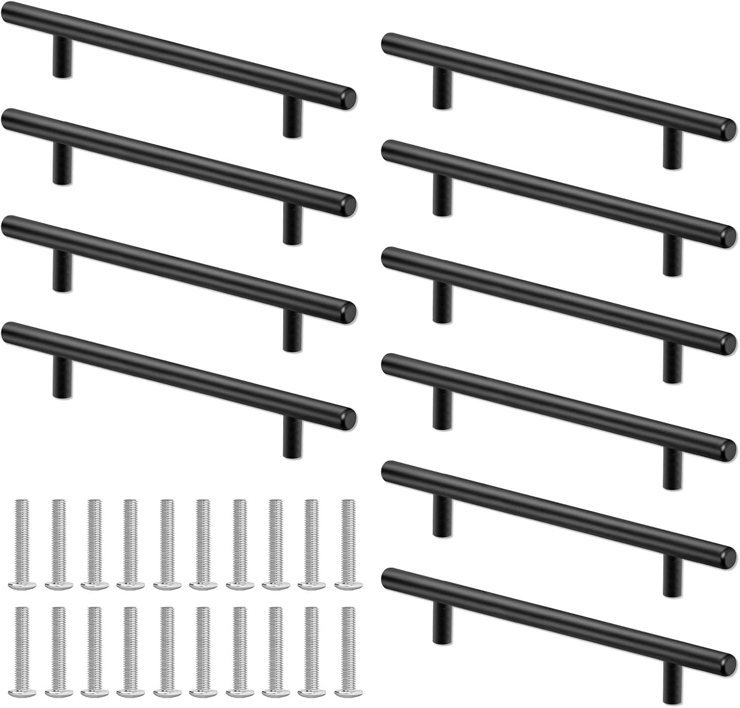 10 Pack Cabinet Handles, 7.8 Inch Cabinet Pulls Matte Black Cabinet Hardware Stainless Steel Kitchen Drawer Pulls with 5 Inch Hole Center, Ideal for Cabinet, Drawer, Cupboard and Wardrobe.