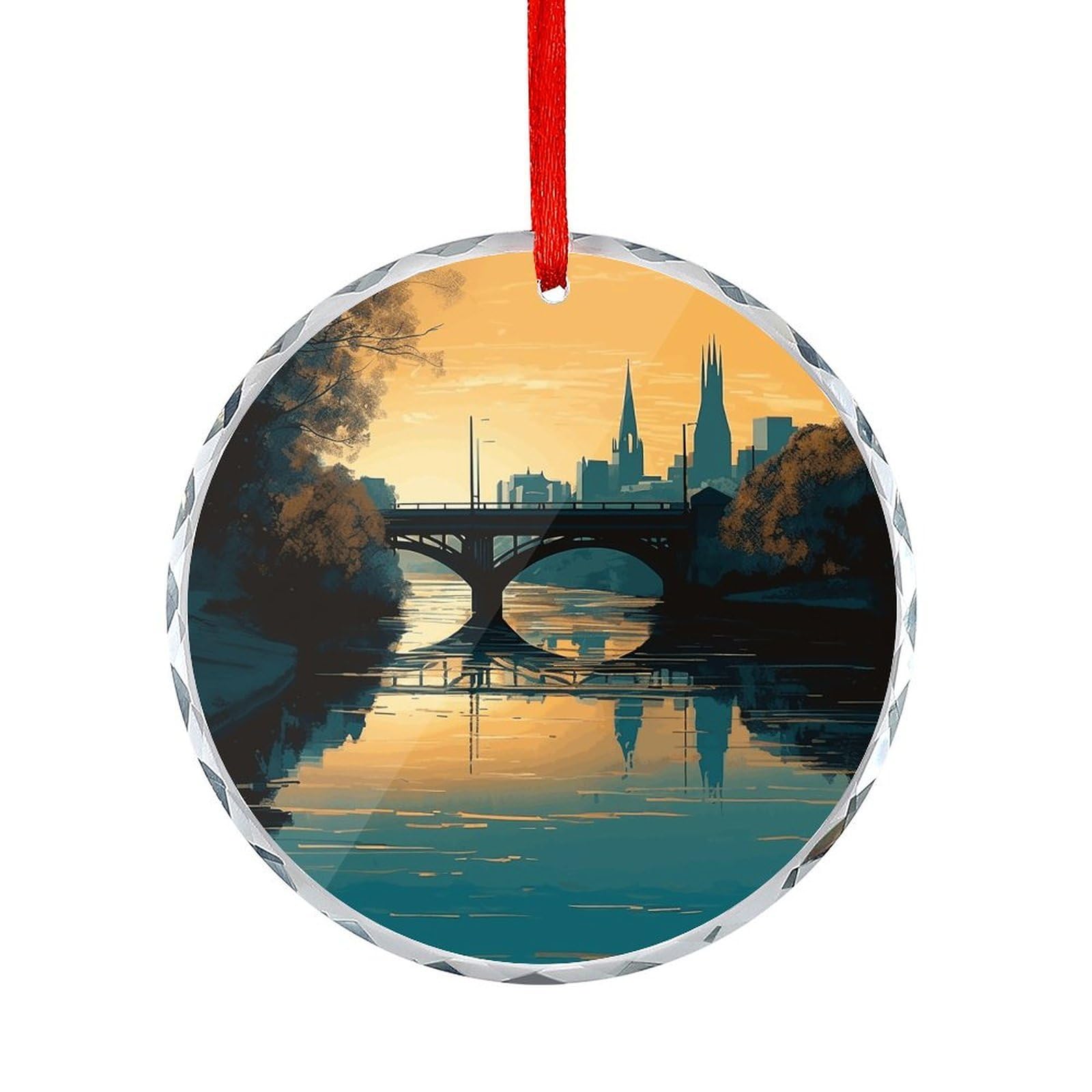 Btcowzrv Style Hand Drawn Buildings Round Ornament Hanging Pendant Decor