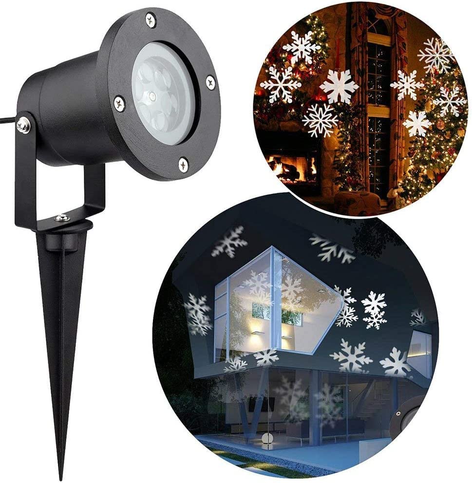 PROIETTORE LUCI NATALE FIOCCO DI NEVE LED ROTANTE IMPERMEABILE LAMPADA DECORATIV