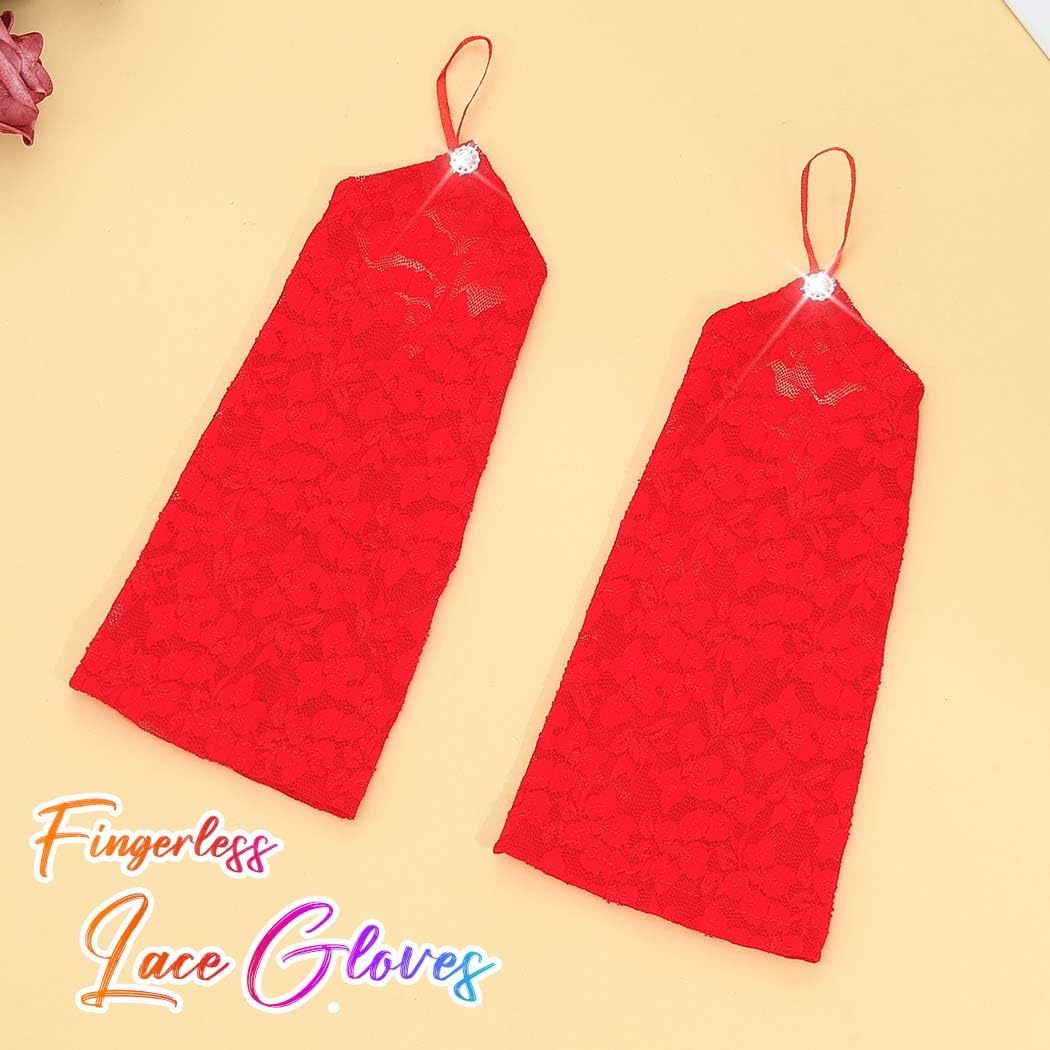 Latious Lace Fingerless White Short Bride Wedding Gloves - Floral Bridal for Women - Image 2