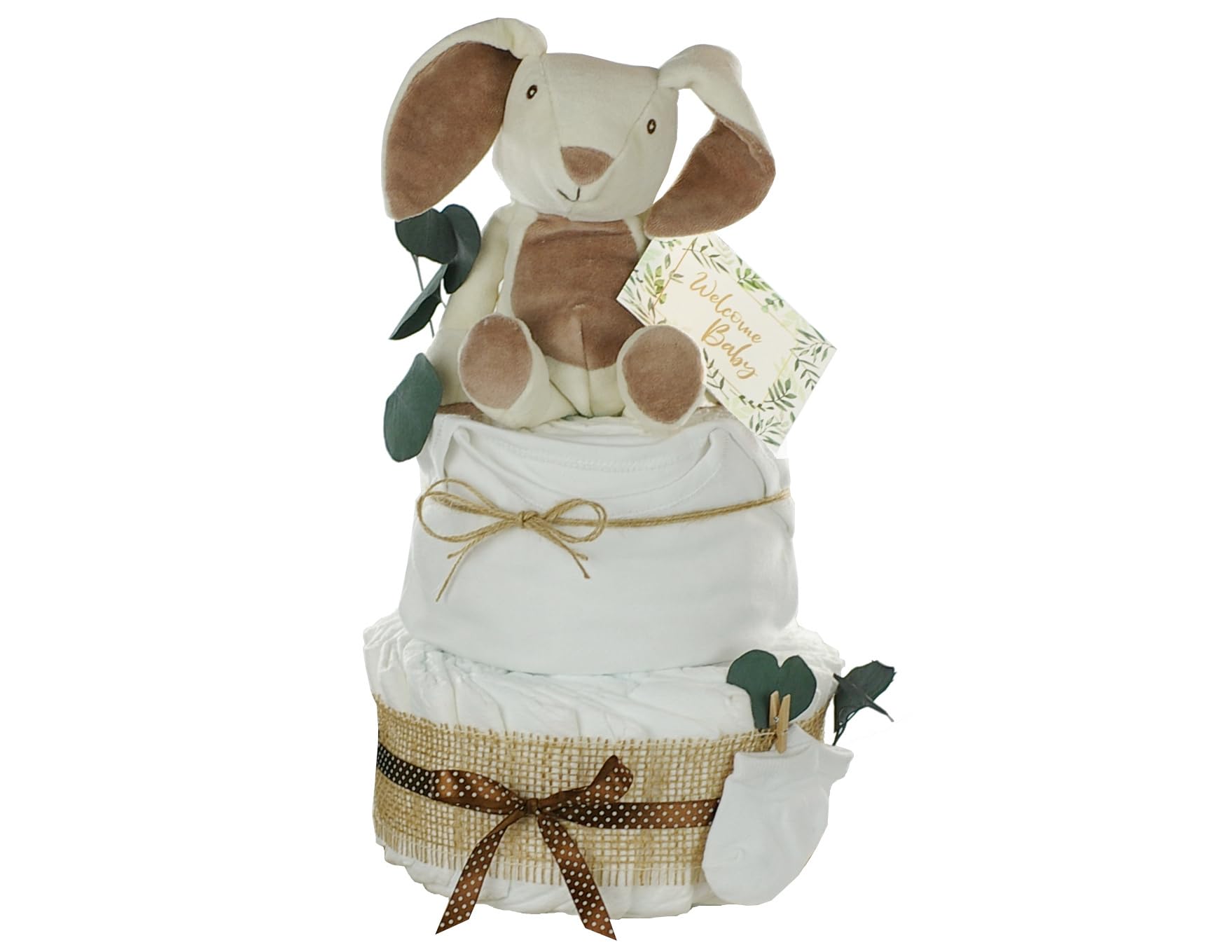 Windeltorte neutral | KUSCHELHASE | personalisierbar, creme/natur (3-stöckig, unbedruckt)