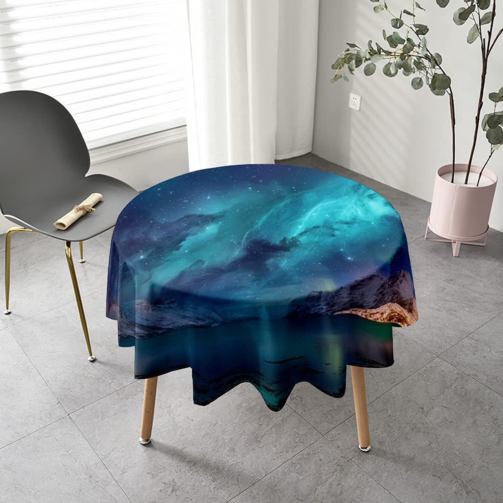 Morbuy 3D Rondes Nappes, Nappes Rondes Anti Taches Lavable, Imperméable Polyester Nappe De Table Imprimé De Loup Avec Bord Élastique Pour Cuisine JardinTable (Loup Blanc,Diamètre 90cm