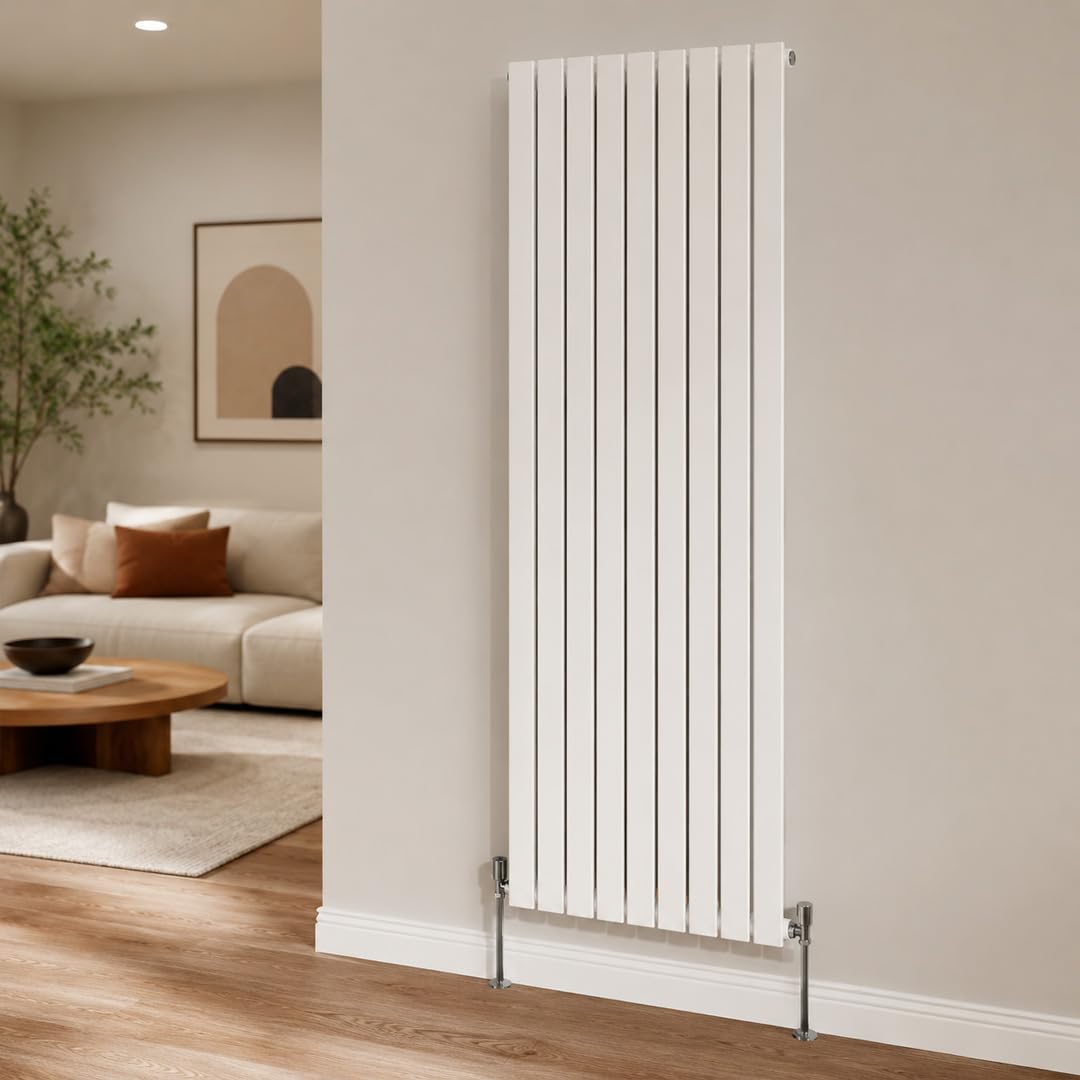 Built Right Flat Panel Designer Radiator, Central Heating Radiator, Horizontal & Vertical Single or Double Panel Flat Radiator, White or Anthracite, Multiple Sizes (White, 1800 x 630 - Single)