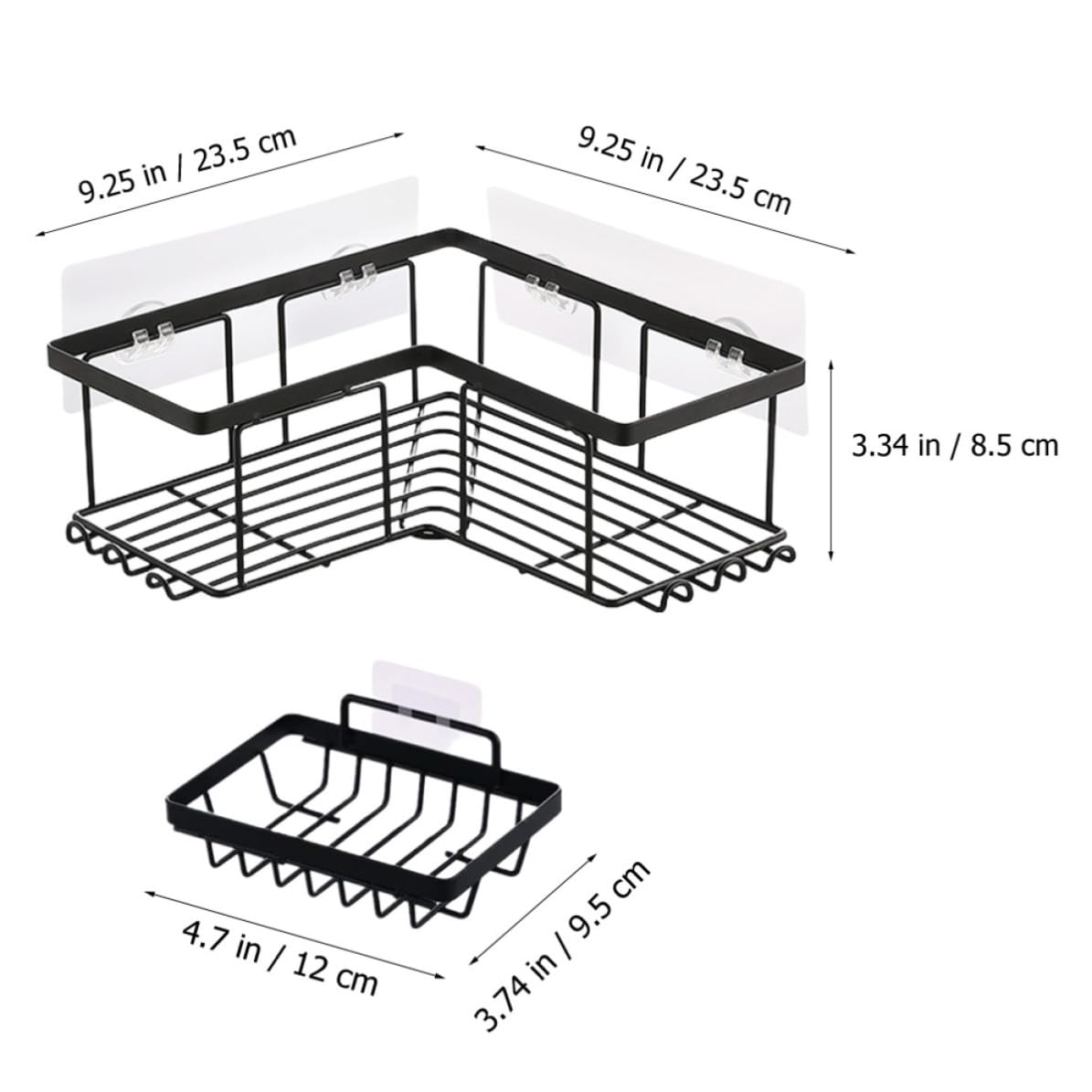 Estante de Ducha Esquinero y Adhesivo Fuerte Negro de Acero al Carbono Instalación sin Taladro para Organizar Baño Lugar