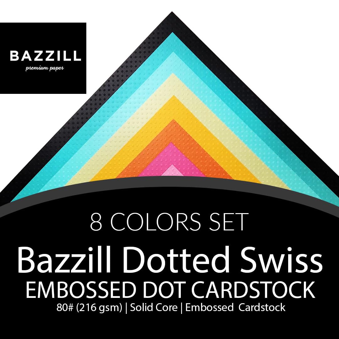 DOTTED SWISS PARADISE PACK Premium 12x12 Bazzill Cardstock - 16 Sheets (8 Tropical Colors) | 80 lb Cover (216 gsm) | Embossed Swiss Dot Pattern | Solid Core - Acid & Lignin Free
