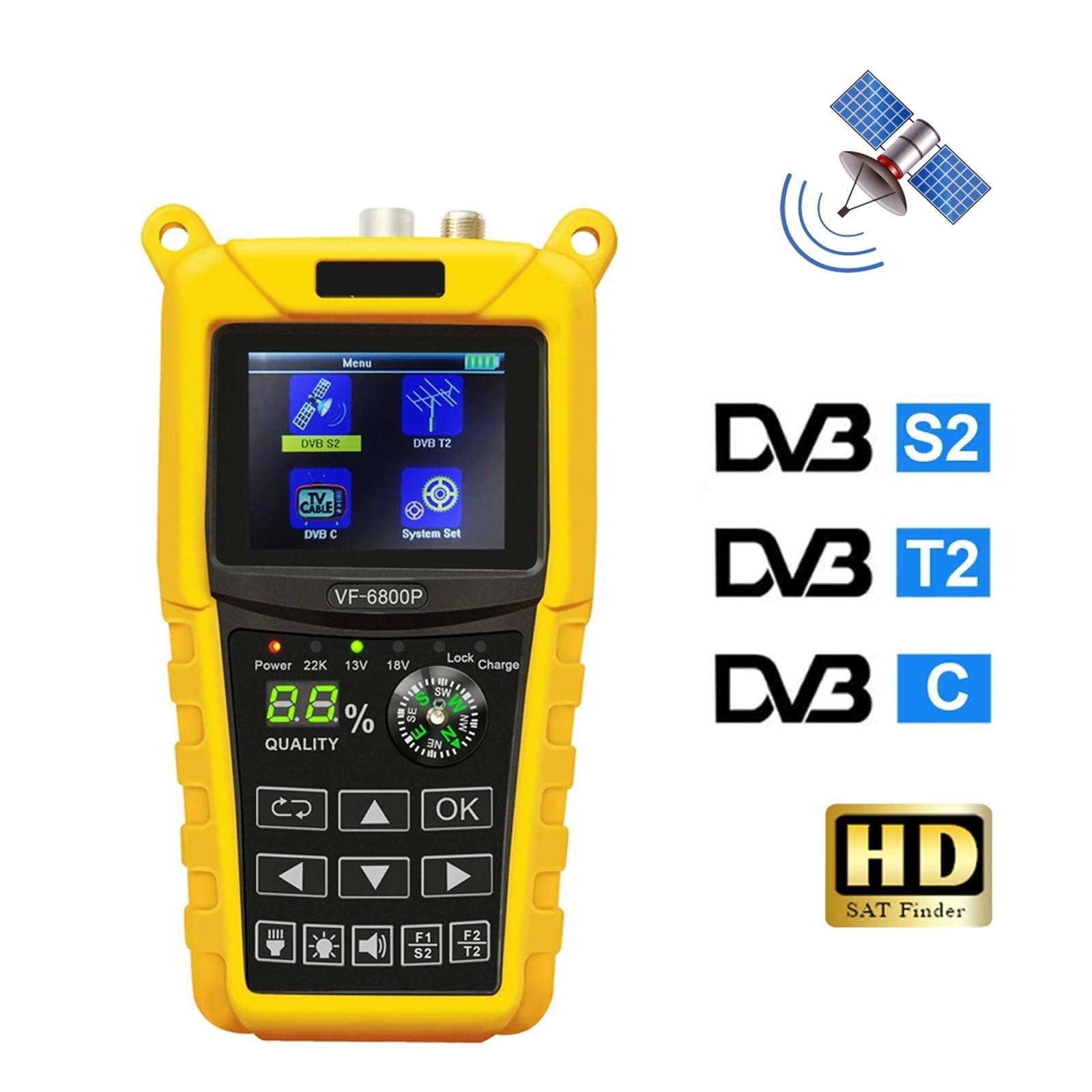 Localizador de satélite Digital VF 6800P HD Compatible con DVB-T2 DVB-S2 DVB-C buscador de señal con Cable sintonizador de TV LCD HD de 2,4 Pulgadas