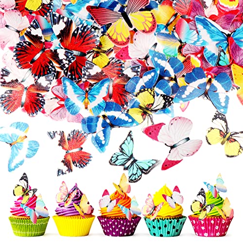 TBoxBo 400 Pieces Wafer Butterfly Cupcake Toppers 3D Colorful Butterfly Edible,Paper Butterflies Big Size Cake and Cupcake Toppers for Birthday Party Wedding Baby Shower Food Decorations