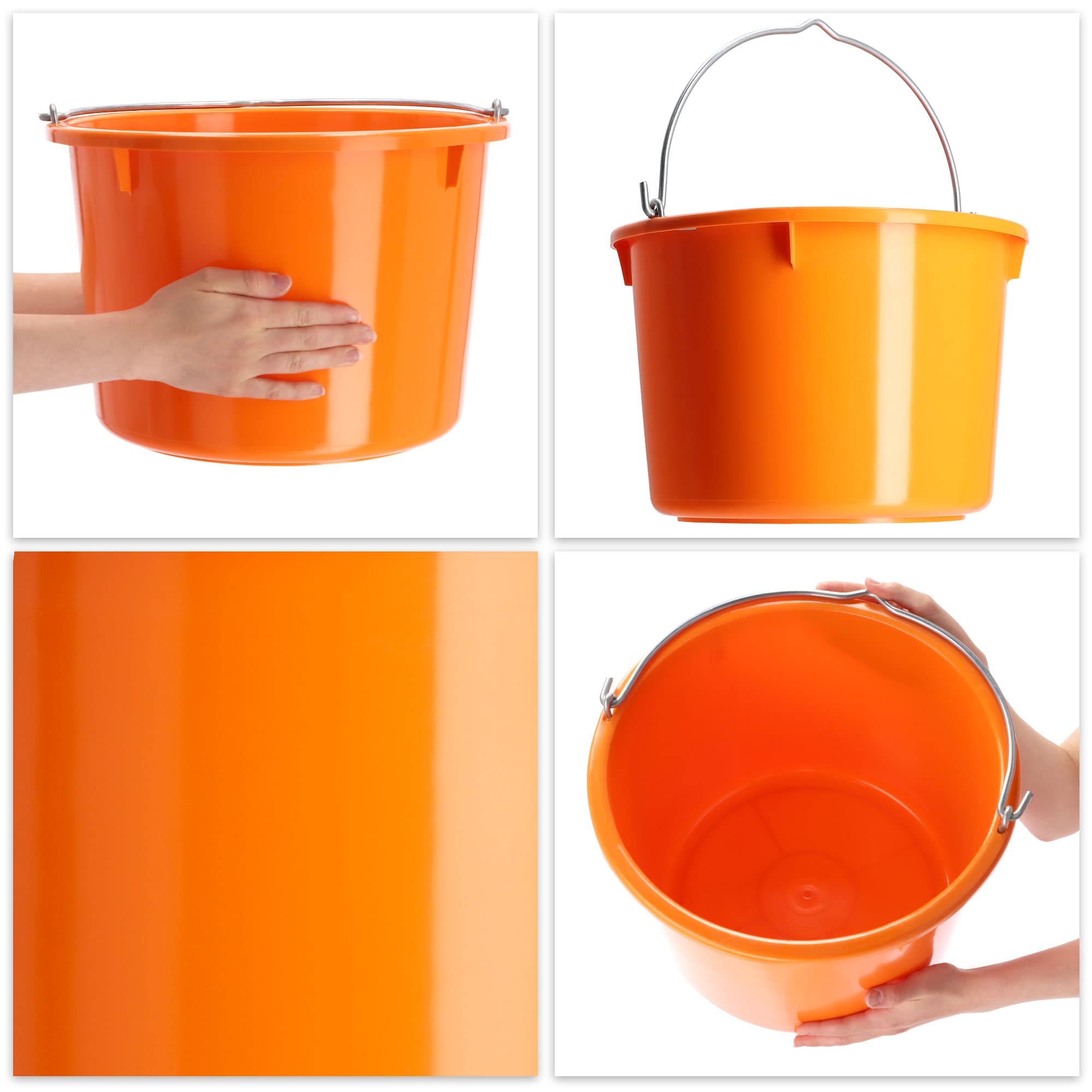 KADAX Secchio da Costruzione in plastica, Secchio per Malta con Manico in Filo di Zinco, Secchio, Secchio per Cemento, Secchio per Malta, Secchio per Acqua, (20 l, 3 Pezzi Arancione)
