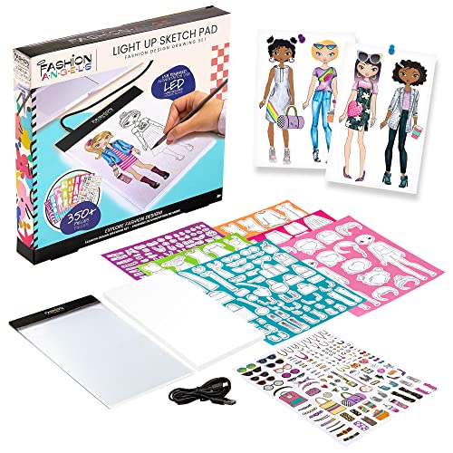 Fashion Angels Fashion Design Light Up Sketch Pad 12521 Light Up Tracing Pad Includes USB Ultra Thin Tablet Includes Stencils and Stickers Recommended for Ages 8+