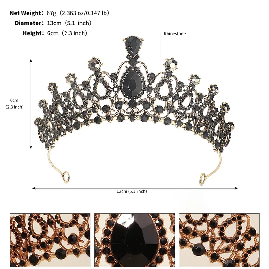 Dninmim Tiara da donna vintage con strass neri accessori per capelli fascia gioielli