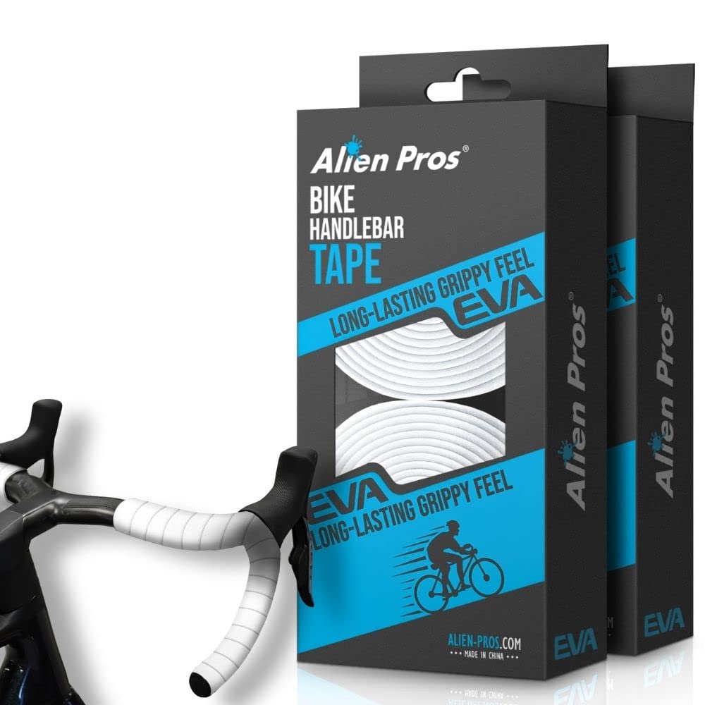 ALIEN PROS Bike Handlebar Tape EVA (Set of 4) White - Enhance Your Bike Grip with These Bicycle Handle bar Tape - Wrap Your Bike for an Awesome Comfortable Ride (Set of 4, White)
