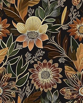 Laatse Boho Wallpaper Peel and Stick Dark Floral Wallpaper for Cabinet Vintage Contact Paper Waterproof Self Adhesive Removable Modern Wall Paper for Bedroom Stair Bathroom 17.5in x118in