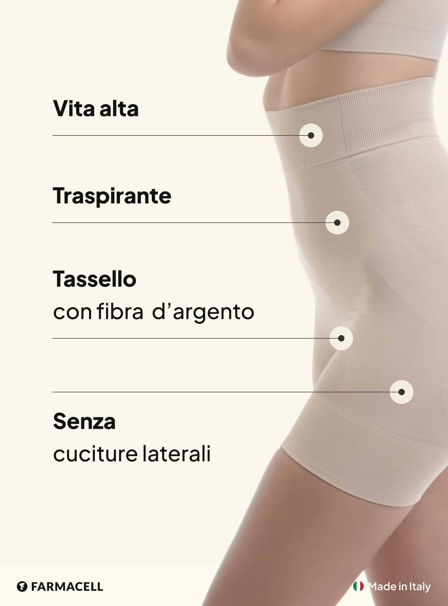 FarmaCell Pantaloncino Contenitivo Modellante Vita Alta, Shorts Push Up Glutei, Pancia Piatta, Made in Italy, 602