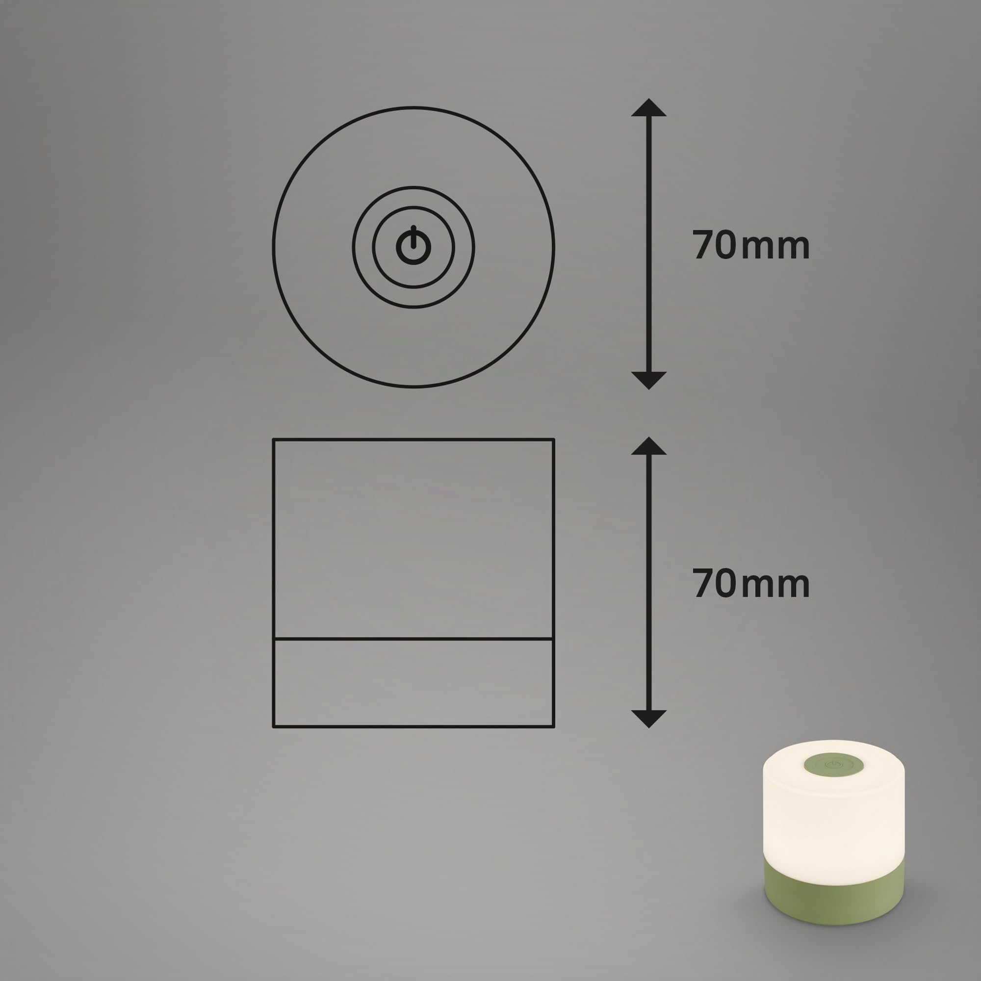 Briloner - Mini Lámpara de Mesa LED Inalámbrica, Lampara de Mesa Recargable, Lampara para Mesita, USB-C, Luz Blanca Cálida, 7x7 cm, Lampara LED Recargable, Lamparas Tactiles sin Cable, Color Verde