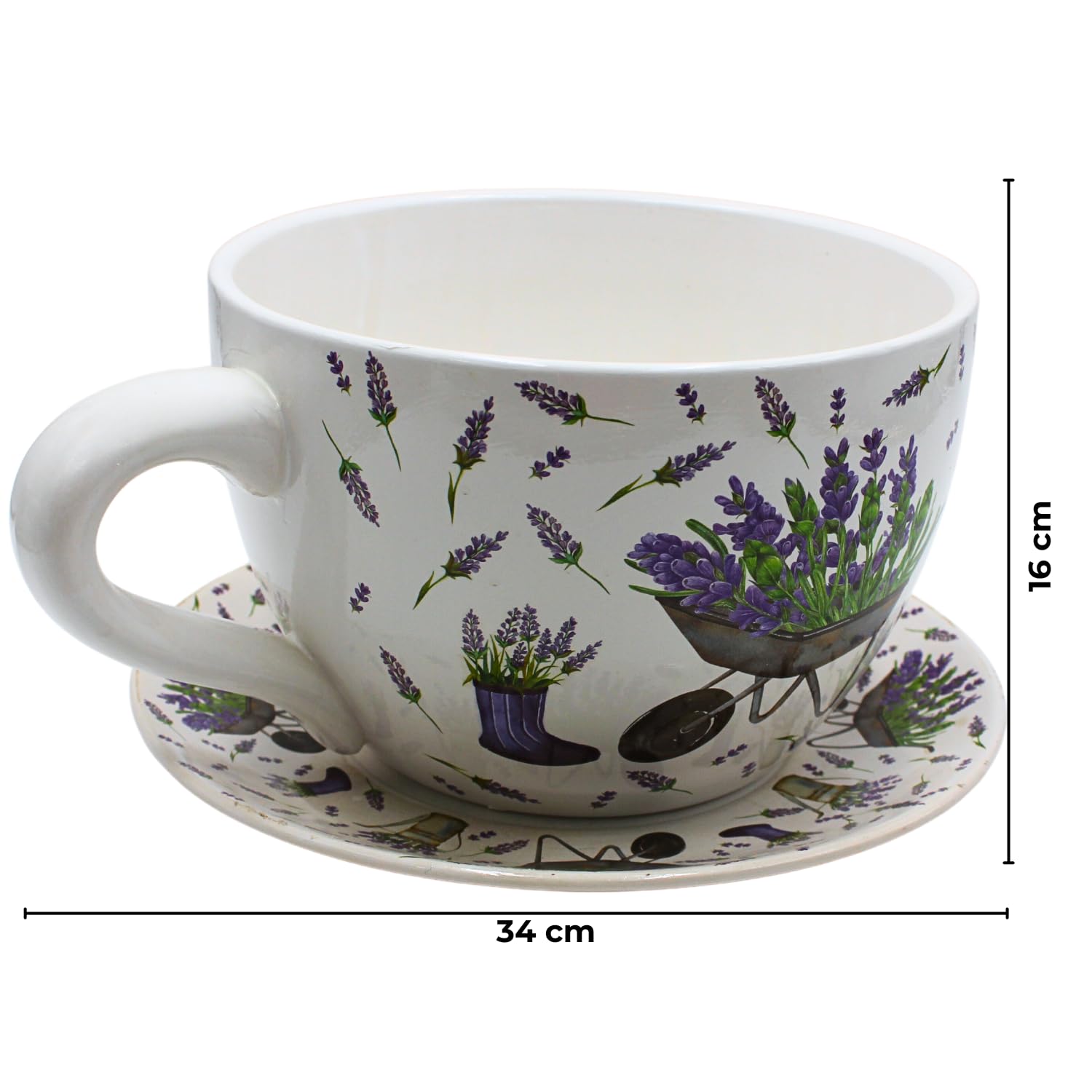 Dekohelden24 Maceta XXL con asa de cerámica, diseño de Lavanda, 34 x 28 x 16 cm.