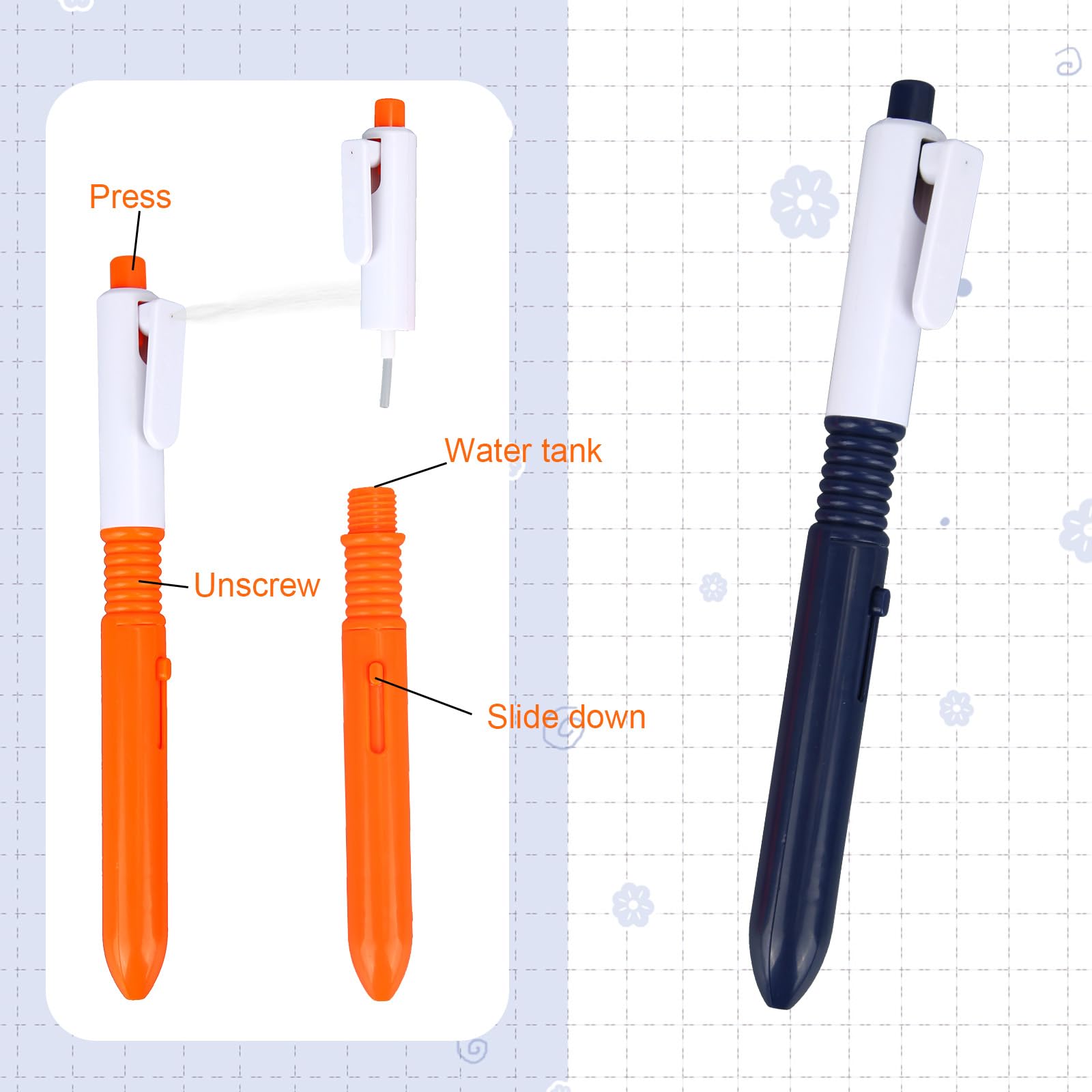 lasuroa 2 Pz Penne ad Acqua, Penne a Doppio Uso Scrivere e Spruzzare, Giocattoli con Spruzzo d'Acqua per Scherzi e Trucchi Articoli per Scherzi Bambini Adulti (Arancione, Blu)