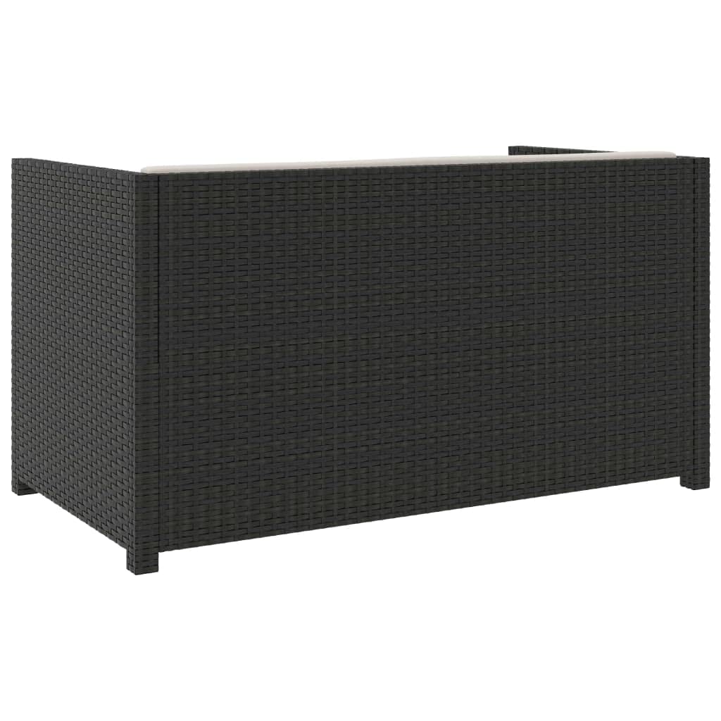 Set Muebles Jardin 5 Piezas Ratán PE Negro | Estructura Acero Solido, Cojines Gruesos Cremallera, Mesa Centro, 1 Banco, 1 Banco Sin Respaldo, 2 Taburetes