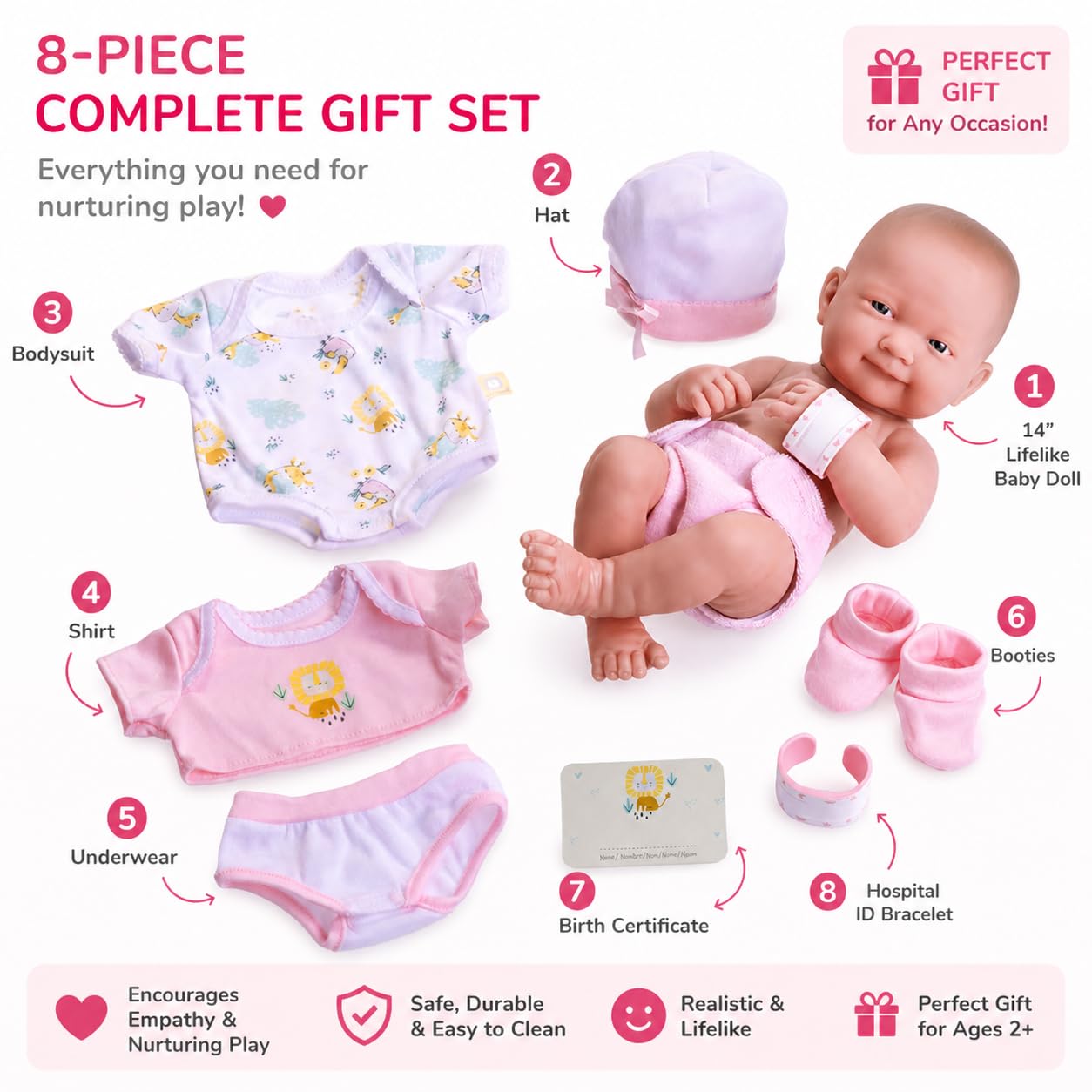 Amazon.com: 8 piece Layette Baby Doll Gift Set | JC Toys - La