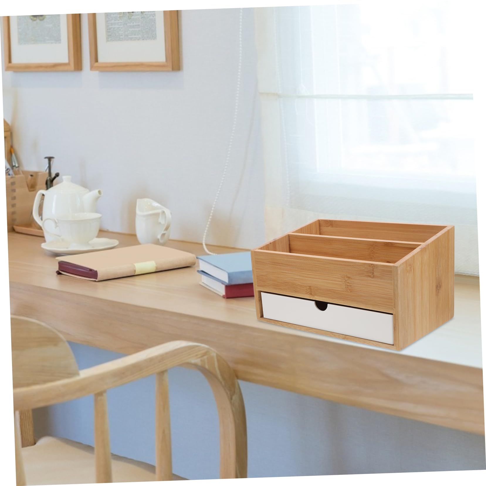 Uonlytech Organizador de escritorio cajoneras cajones de almacenamiento de maquillaje mini cajones para escritorio bandeja organizadora de cajones de oficina bambú