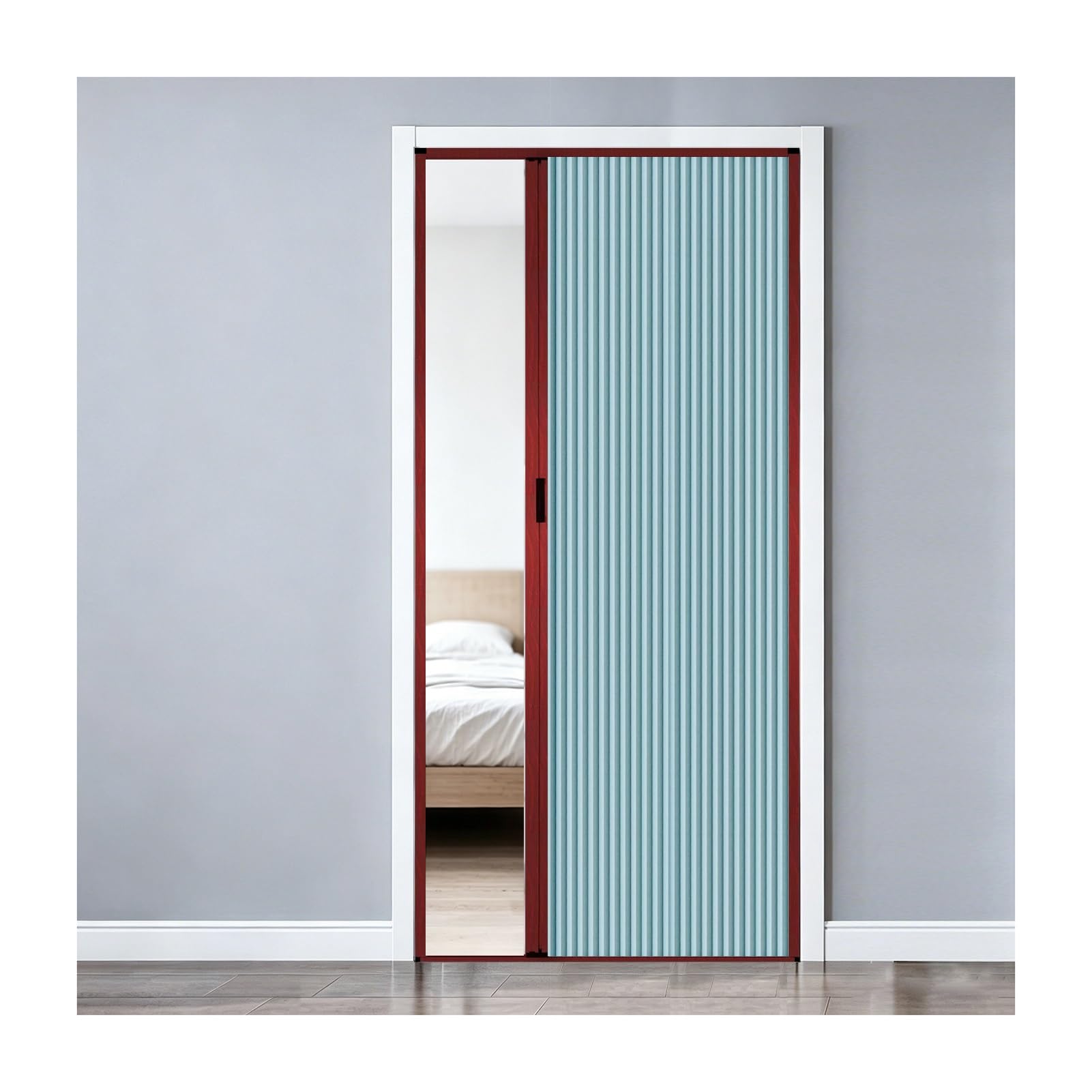 Thermal Insulated Honeycomb Folding Accordion Door, Aluminum Frame Cuttable Interior Door for Bedroom Closet, Patio & Storage Room Separation(Red Frame,72.6x198CM)