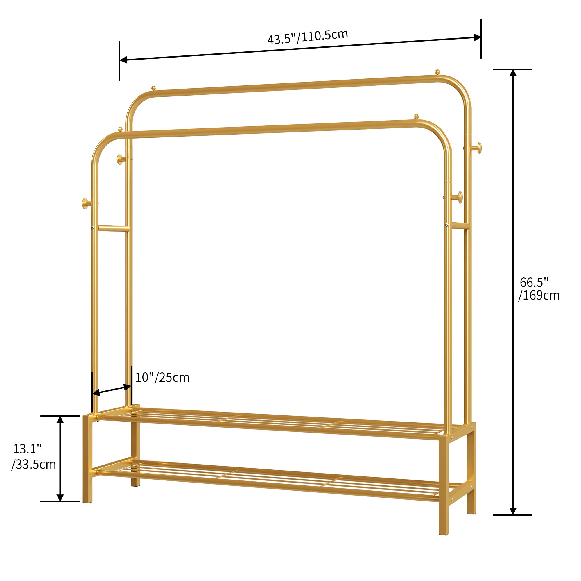 JOISCOPE Metalen Kledingrek Duurzaam Stevig, A-Vormige Structuur Vrijstaand Kledingrek met Dubbele Bodemplank, Multifunctionele Kledingrek & Clothes Rack voor Slaapkamer, Woonkamer en Garderobe, Groen