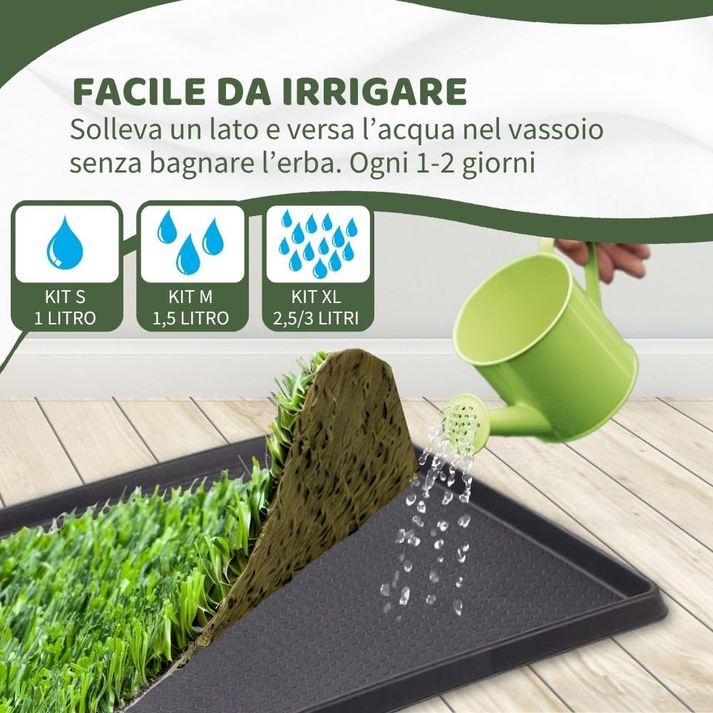 Kit XL cane PetZolla - Lettiera per cani in Vera Erba con Vassoio Riutilizzabile 100X90 cm, Traversine cane 100% Naturali e Atossiche, Toilette per cani in vero prato dura fino a 4 Settimane