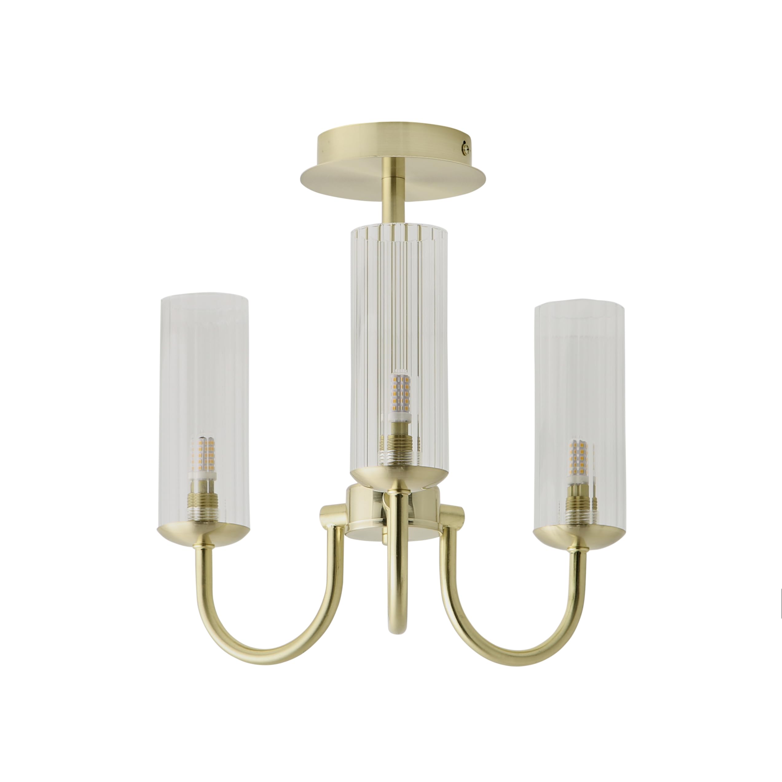 ValueLights | Canya 3 Way Brushed Gold Ribbed Glass Chandelier Style Ceiling Light with Bulbs | Ceiling Lights, Home Décor & Improvement Essential | Mains Wired