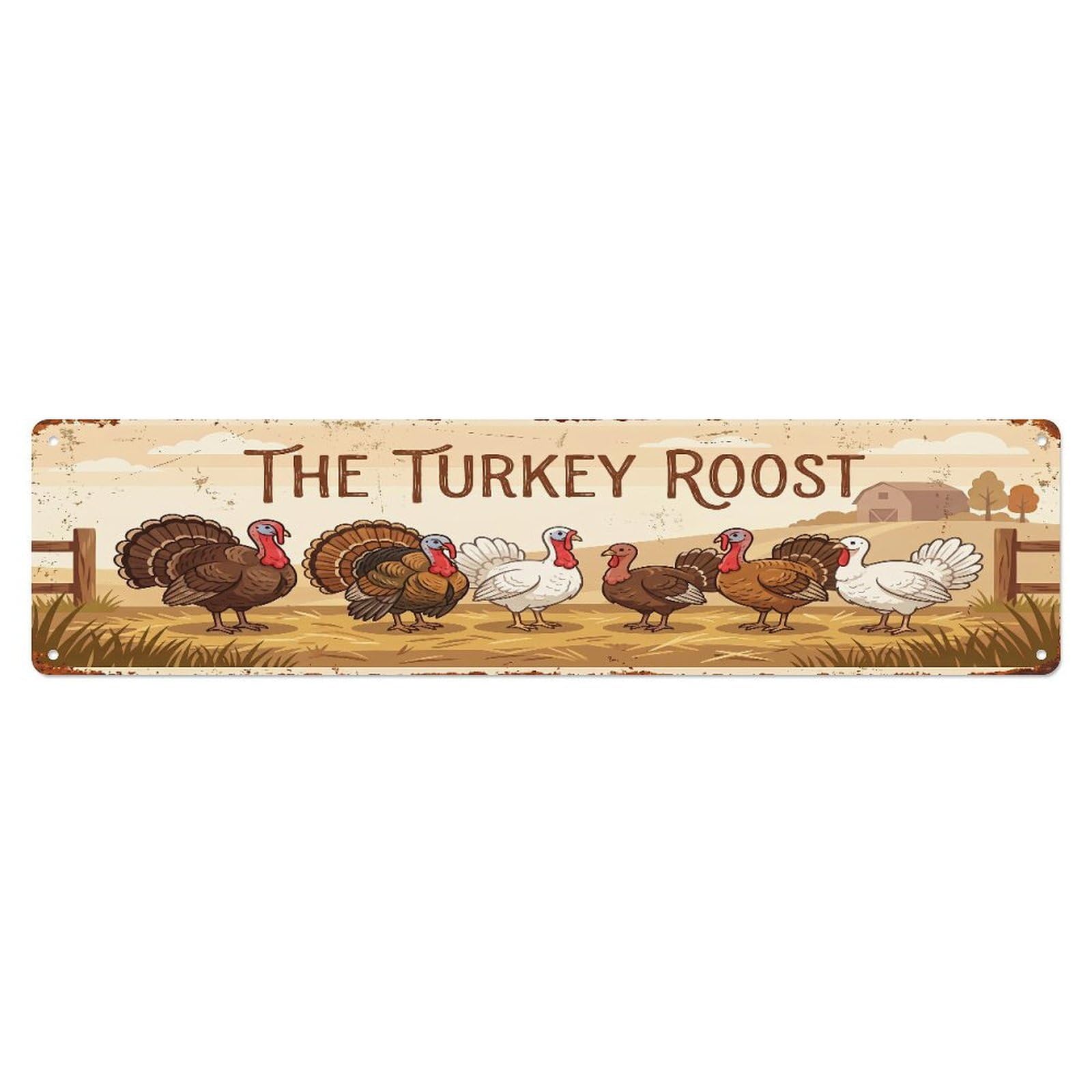 Metal Tin Sign Vintage Turkey Farm Scene THE TURKEY ROOST