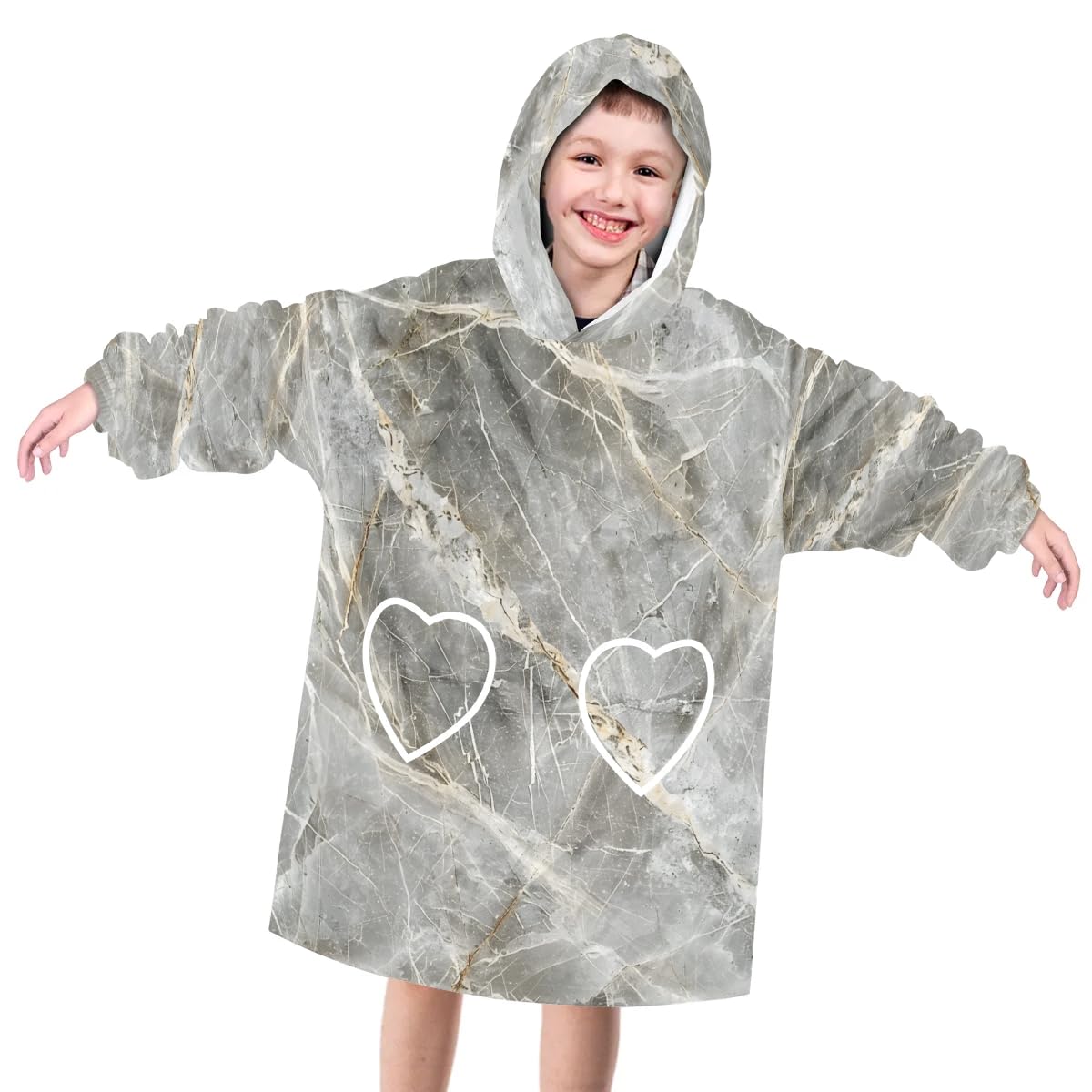Pardick Wearable Blanket Hoodie for Kids, Marble Grey Fleece Sweatshirt Blanket Oversized Blanket Sweatshirt with Pocket Flannel Warm Hooded Blanket 6-10 Year Old Girl Boy Gift, One Size