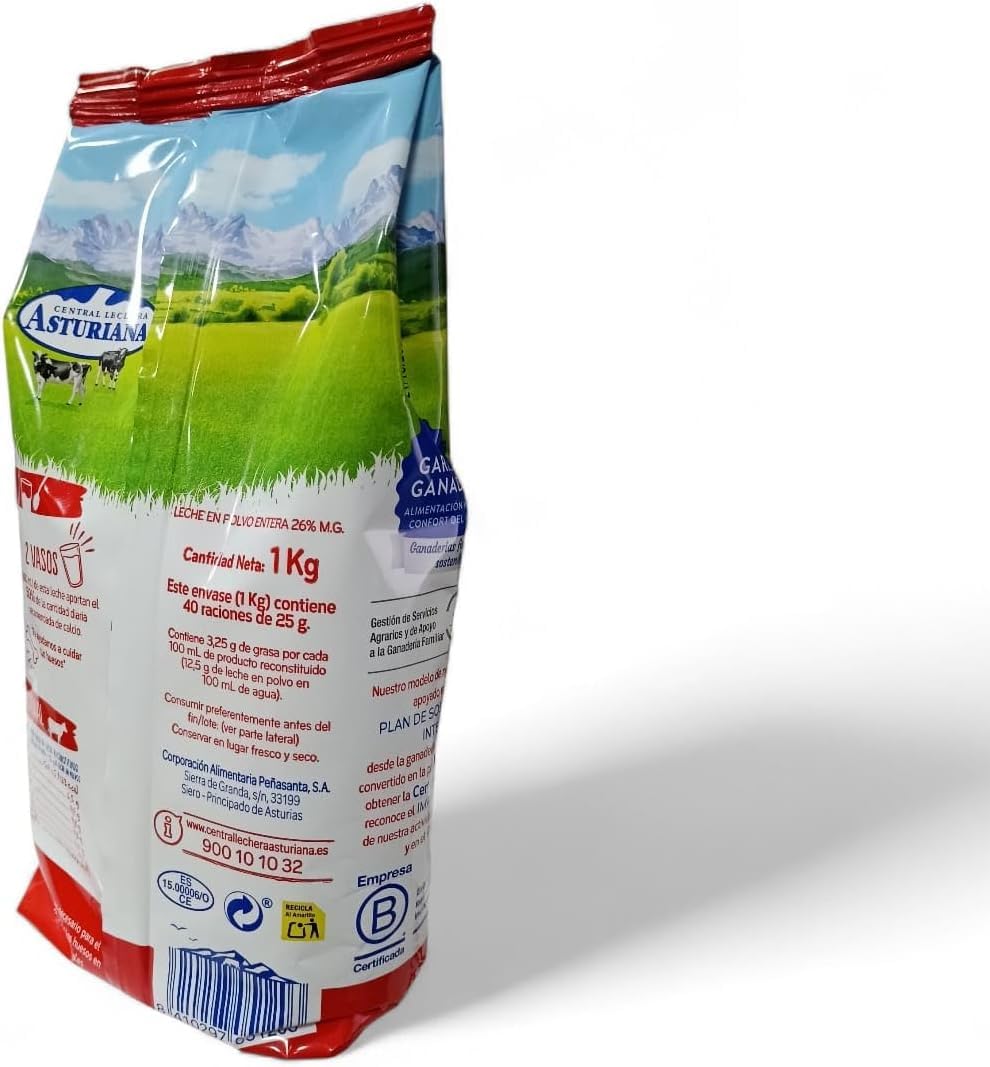 Central Lechera Asturiana Leche en Polvo Entera 1 kg PACK 3 Unidades