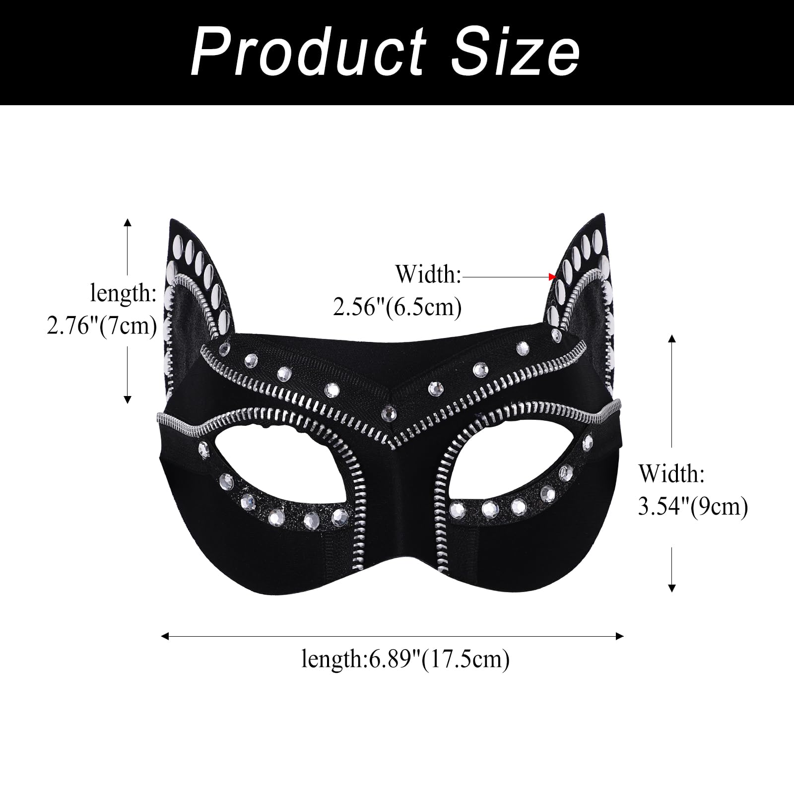 Oidea Steampunk Cat Mask for Women: Hip-Hop Punk Black Rhinestone Cat Eye Mask Half Face Animal Masquerade Ball Mask Halloween Cosplay Costume Prom Party Masks - Image 3