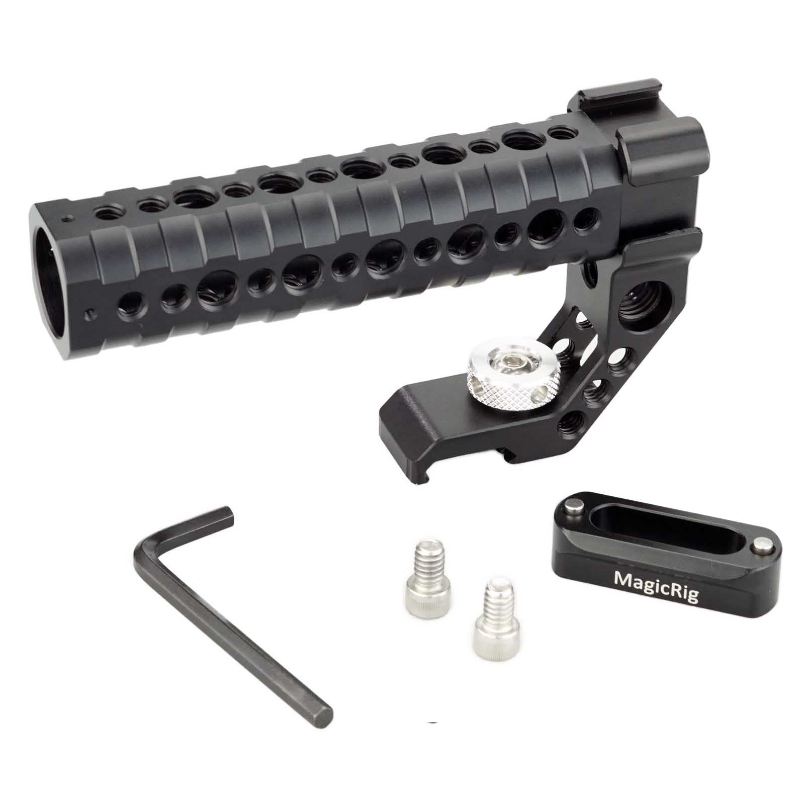 MAGICRIGNATO Top Handle and NATO Rail 48mm, Top Handgrip for NATO Rail Standard with 3 Cold Shoe, 1/4" 3/8" ARRI Threads for DSLR Camera Cage Rig