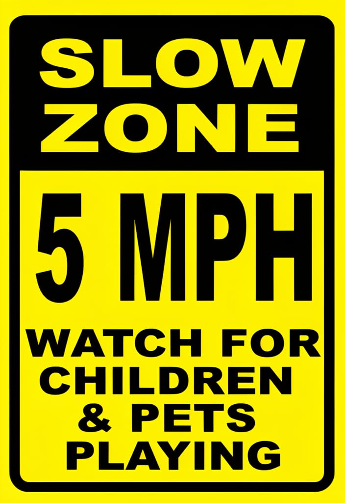 peiyeety Slow Zone 5 MPH Tin Sign 12x8 Inch, Yellow & Black Safety Warning Metal Plaque, Watch for Children & Pets Playing, Rustic Street Sign Wall Decor for Garage Driveway Porch Yard, Gift Idea