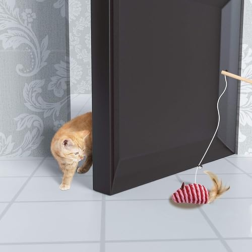 Miniatura 8 de Juguetes para gatos de interior 3 varitas de madera natural de 16 pulgadas con recambios para ejercicio y juego de gatitos, 5 palitos de hierba