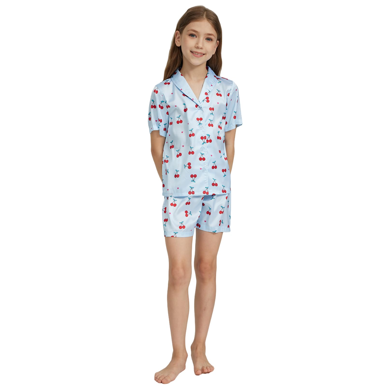 Ensemble de Pyjama Girls, Pyjama en Satin Confortable pour Enfants, pour Un Cadeau ou Une Surprise de Noël 5-14 Ans