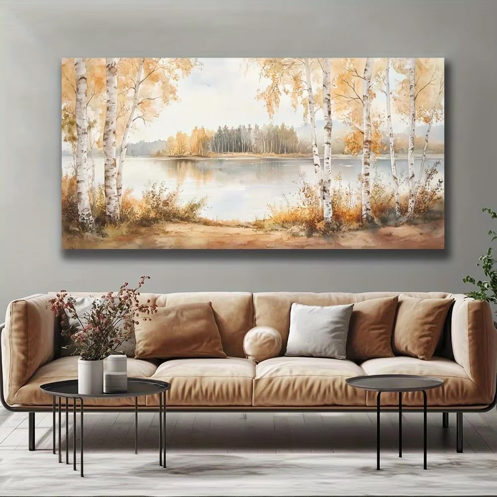 AEFOUU Vintage Landscape Painting Autumn Scenery for Living Room, Bedroom Office Modern Wall Art Canvas Print Home Decor Picture(65x130cm/26x52in/Frameless)