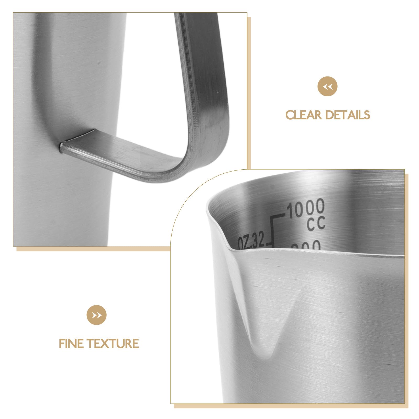Taza Medidora de Acero Inoxidable Asa 1000 Ml Jarra Espumadora de Leche Escala Medidor para Café y Batidos Adecuado para Uso Doméstico y Cocina Profesional