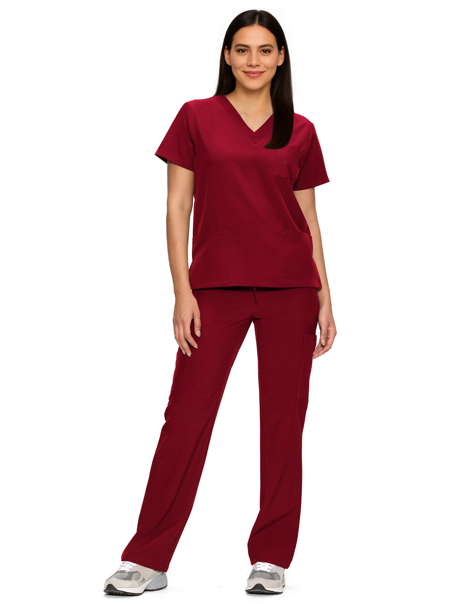 Floralhue V-Neck Medical Scrubs Set Burgundy