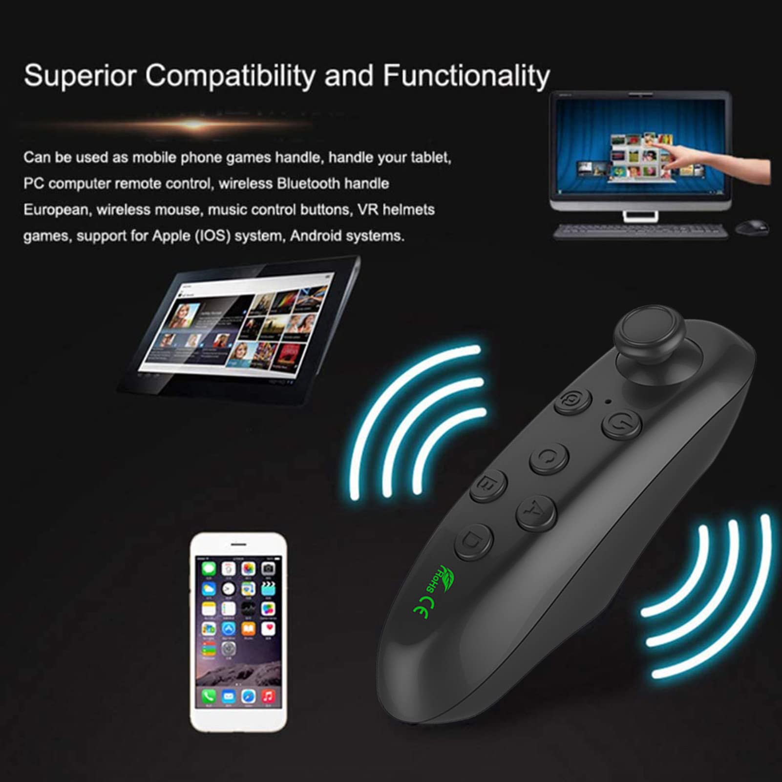 Generico Controller VR,Telecomando VR, Telecomando Wireless per Telefono Cellulare, Telecomando per Joystick con otturatore per Fotocamera Selfie per PC da Gioco, Tablet, Laptop, Smartphone