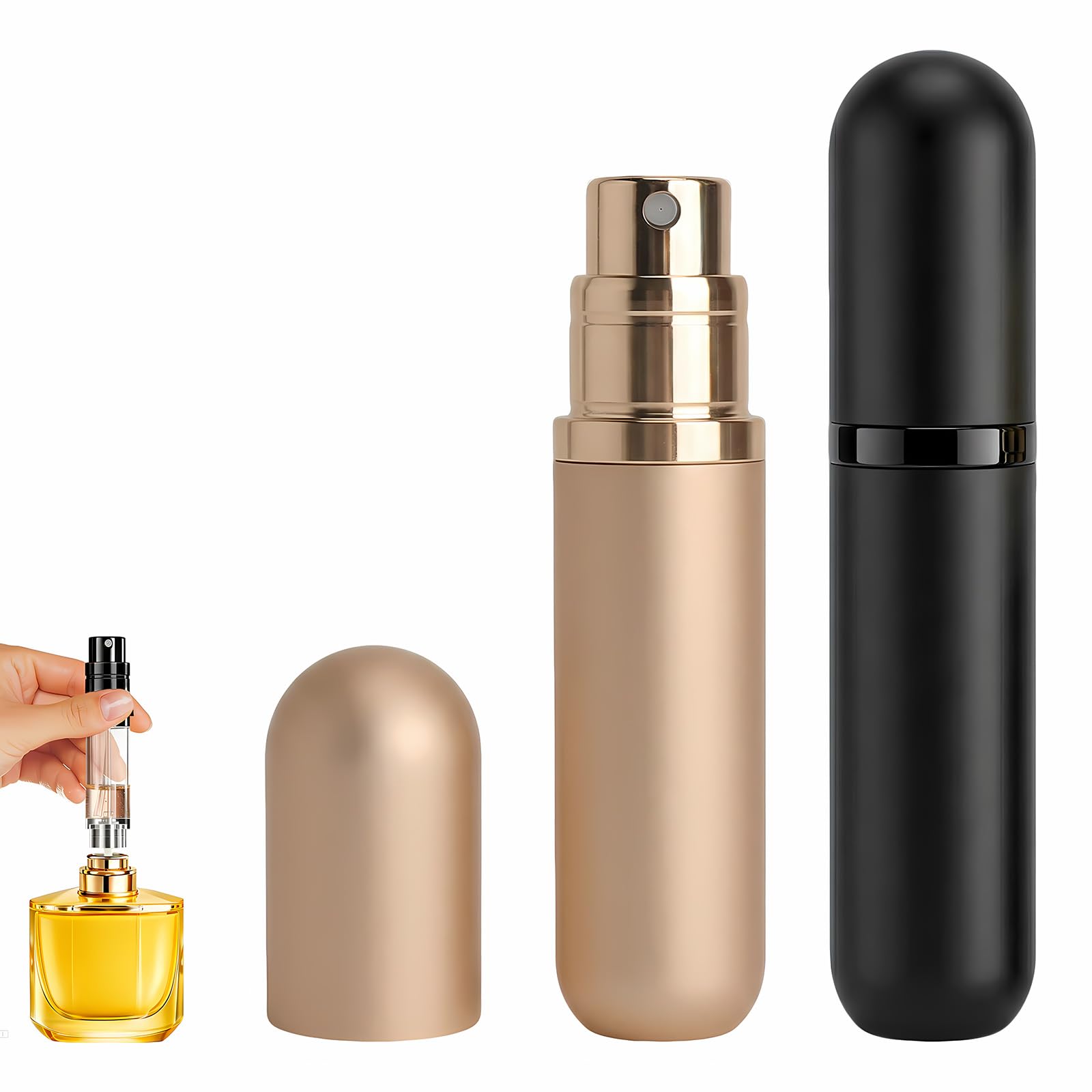 2 x atomizery do perfum z możliwością ponownego napełniania (5 ml), buteleczki z atomizerem w rozmiarze podróżnym, mgiełka nano, atomizery z napełnianiem od dołu do użytku w podróży