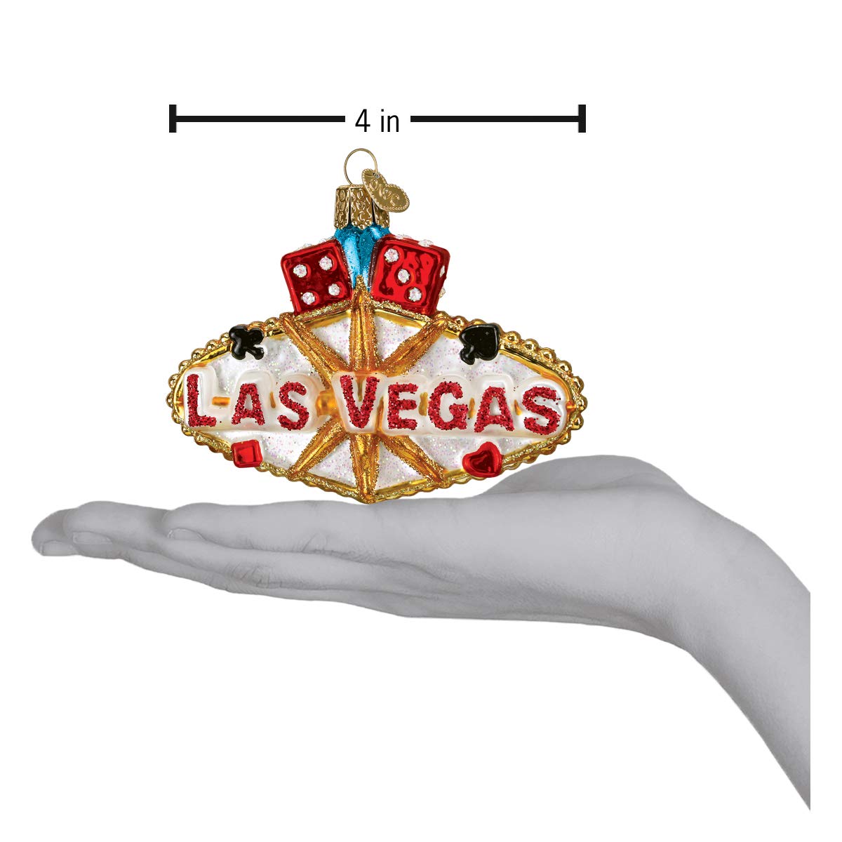 Old World Christmas Viejo Mundo Navidad Las Vegas Sign Ornamento de Cristal soplado