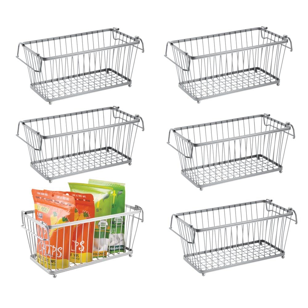 mDesign Household Stackable Metal Wire Storage Organizer Bin Basket with Built-in Handles for Kitchen Cabinets, Pantry, Closets, Bedrooms, Bathrooms - 12.5" Wide, 8 Pack - Silver