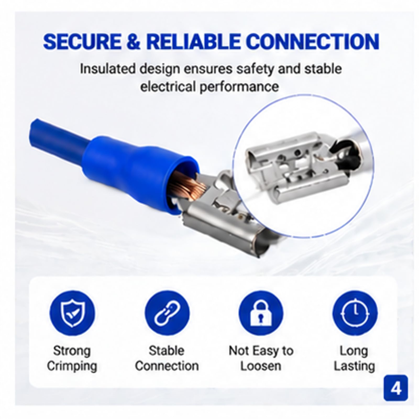 100 pièces Cosses électriques à sertir, FDD2‑250 femelle Connecteur à cosse avec coque isolante 0,8 x 6,35 mm câble terminal pour câble de 1,5 à 2,5 mm²(Bleu)