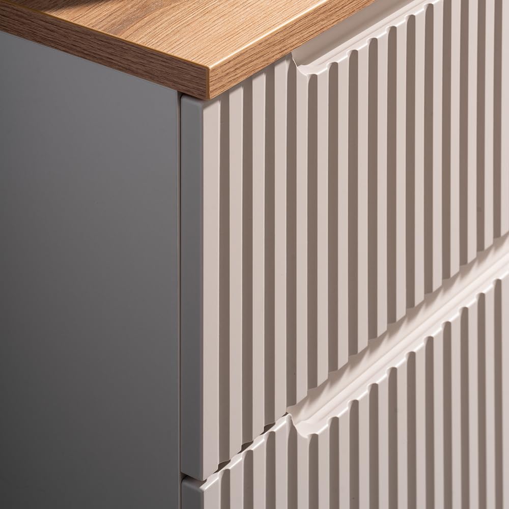 Lomadox Lavabo doppio da bagno, 140 cm, con 2 lavabo, cashmere e quercia, frontale scanalato