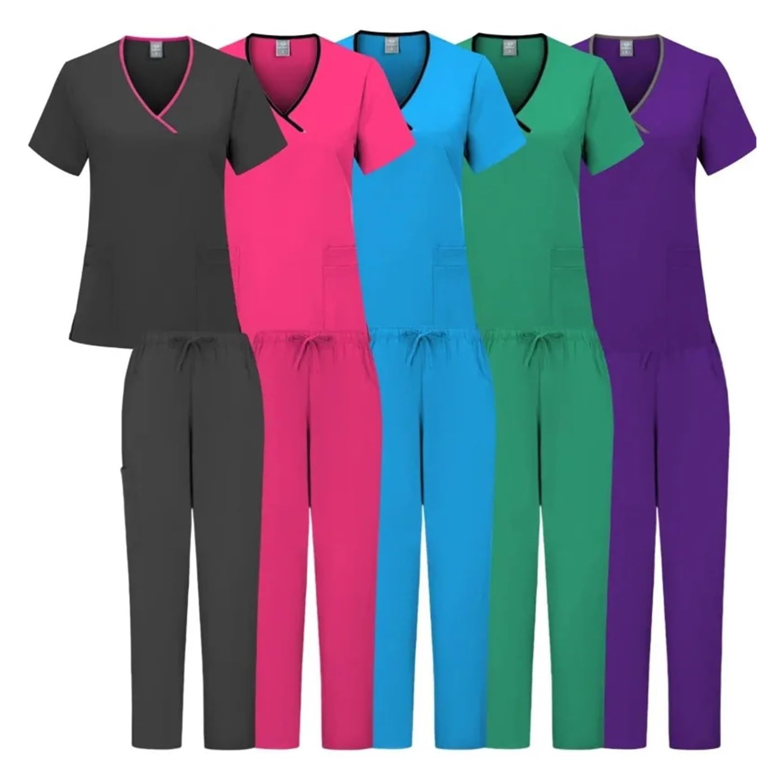 Divisa Sanitaria Donna Infermiera Salone di Bellezza Abbigliamento da Lavoro Scrub clinico Top + Pant Spa Dottore Tunica Infermieristica Tuta Uniformi chirurgiche Set Scrub Donna