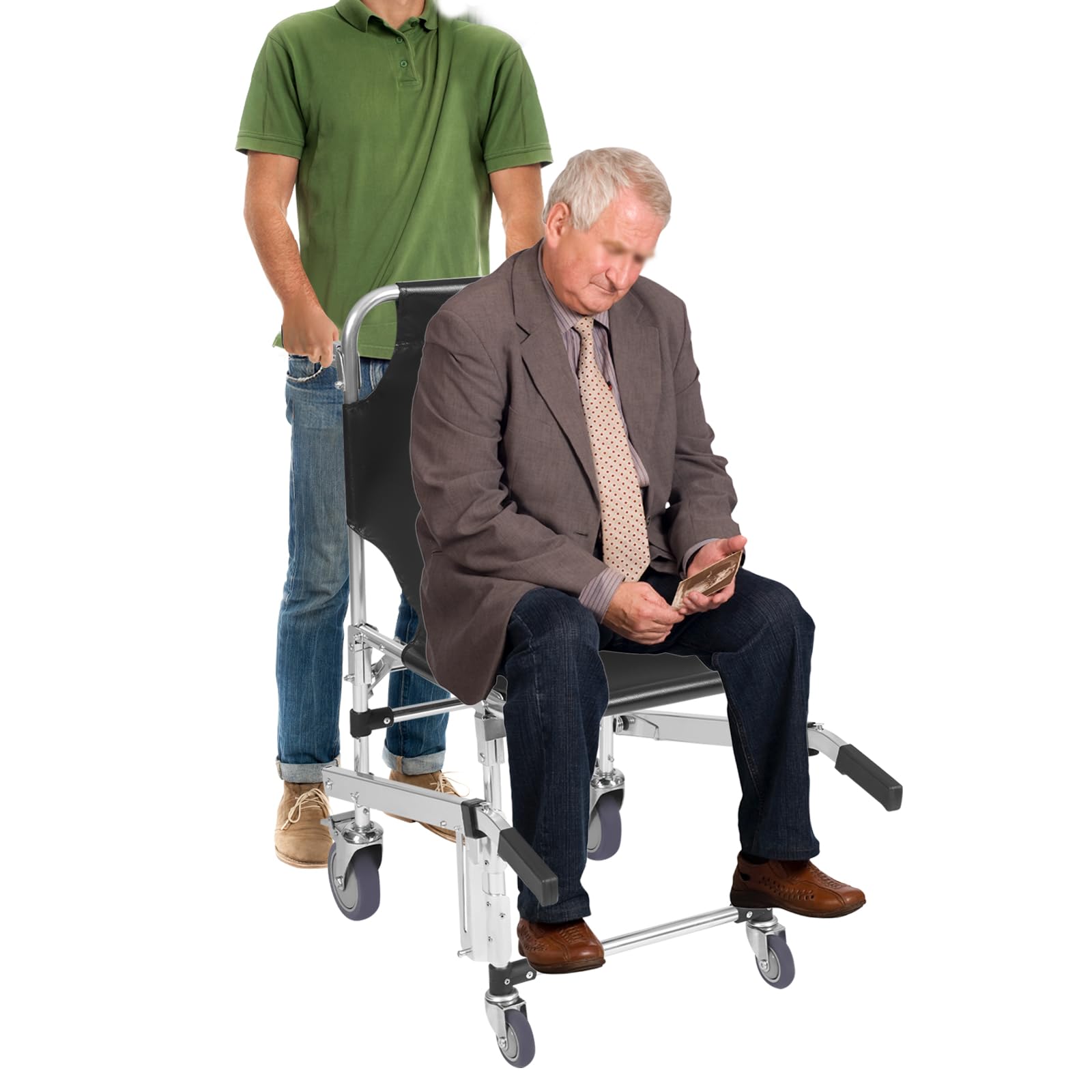 Silla de escalera,Silla plegable de escalera de emergencia 160 kg con 2 cinturones de seguridad,Elevador portátil de escalera ambulancia bombero evacuación para ancianos y discapacitados