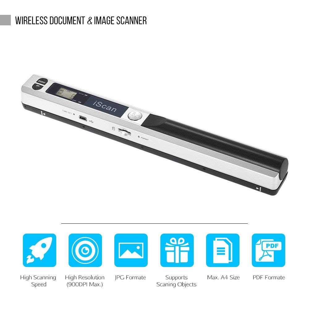 ECOiNVA para iScan Wand Escáner portátil de Documentos A4, 900DPI Escáner USB Escáner móvil Escáner móvil (Plata) — view 6