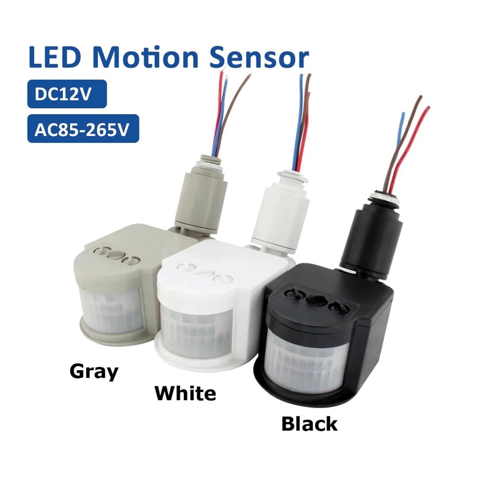Interruptor de Sensor de movimiento LED, 220V, 110V, 12V, Detector de movimiento PIR, montado en la pared, luz con Sensor de 12 voltios for exteriores(Black,AC 85-265V)